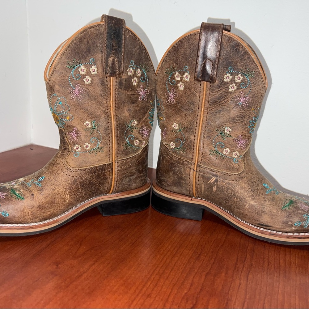 Leather Cowboy Boots, Floral Embroidered, Youth 11.5, Smoky Mountain Girls - Picture 3 of 6